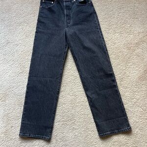 LEVIS Premium Women's RIBCAGE STRAIGHT Ankle Button Fly Jeans Black W27 L29 NEW